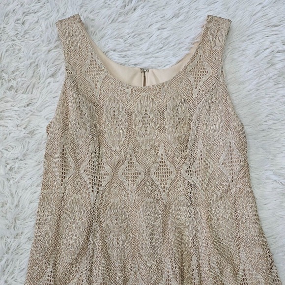 Onyx Nite VTG Gold Metallic Boho Tassel Hem Sleeveless Flapper‎ Midi Dress Sz 14 - Picture 2 of 10